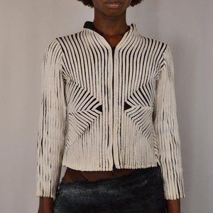VTG Geometric Zip Up Mesh Striped Blouse Jacket S/M
